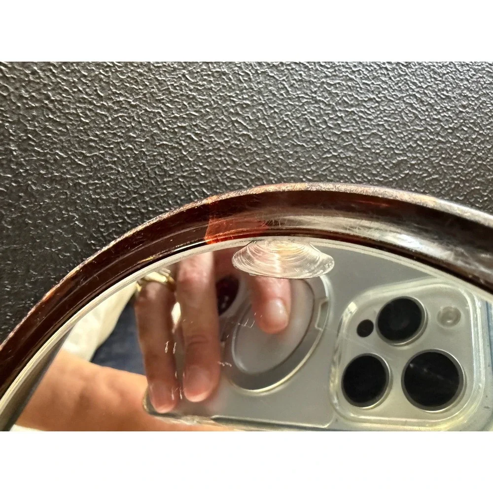 Vtg Faux Tortoiseshell Handheld Vanity Mirror Round Brown Amber Retro‎ READ